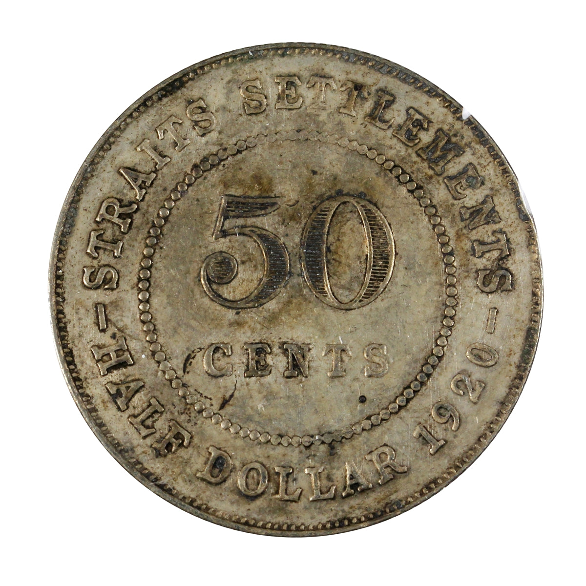 Straits Settlements 1920 50 Cents Almost Uncirculated (AU50)