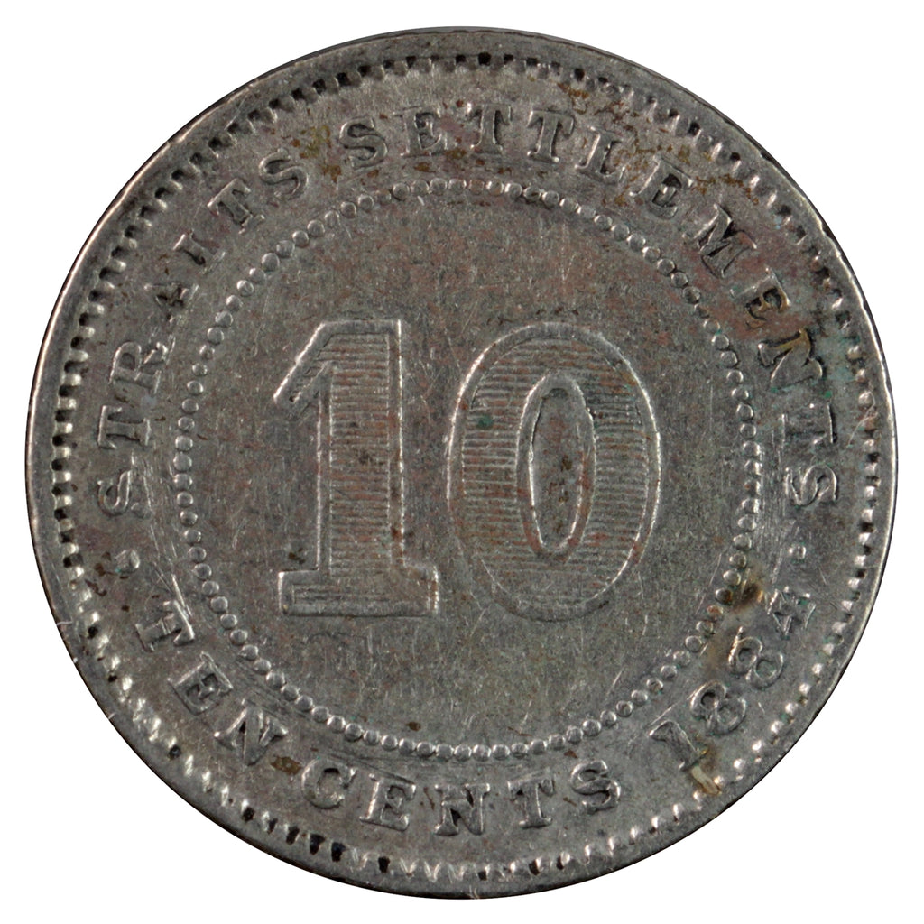 Straits Settlements 1884 Crosslet 4 10 Cents Very Fine (VF20)