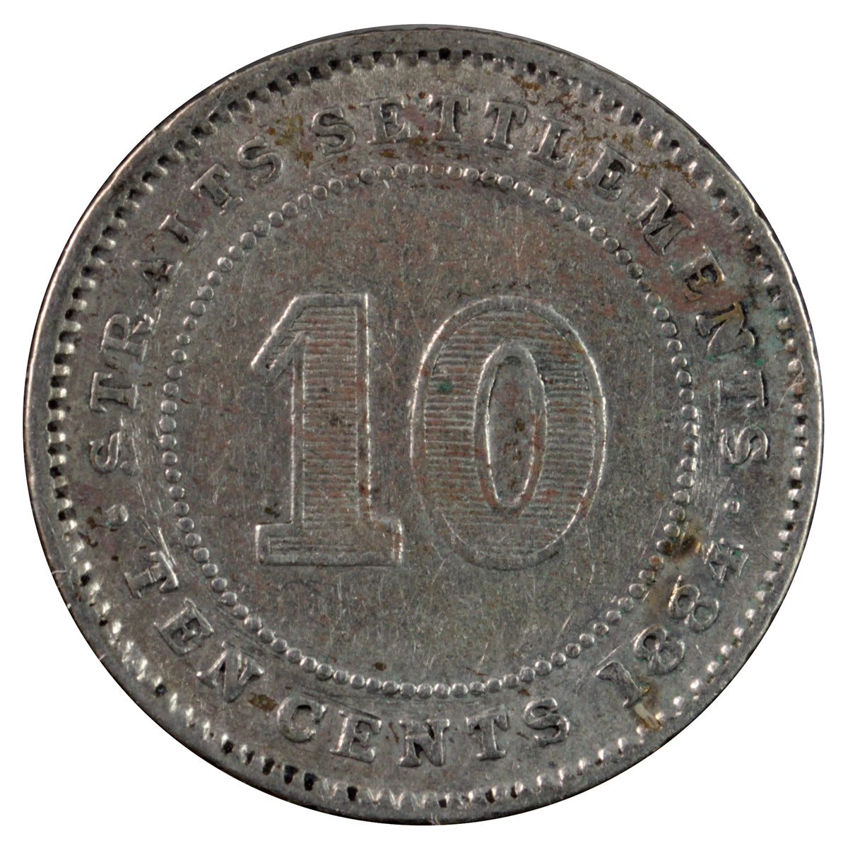 Straits Settlements 1884 Crosslet 4 10 Cents Very Fine (VF20)