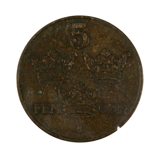 Sweden 1916 Short 6 5 Ore Almost Uncirculated (AU50)