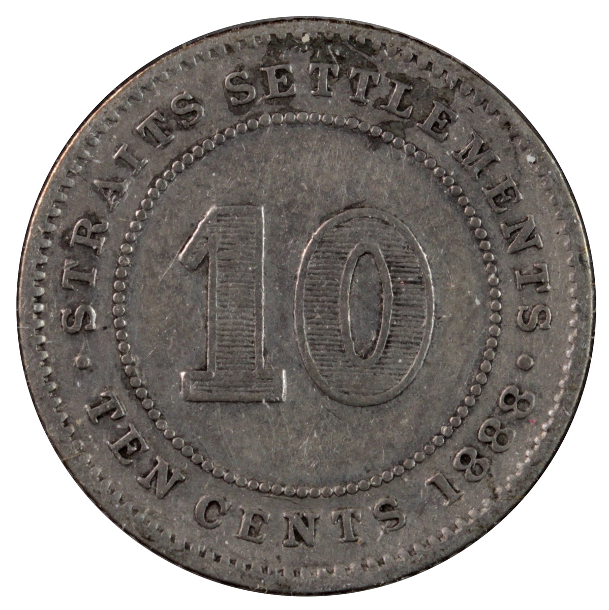 Straits Settlements 1888 10 Cents F-VF (F15)
