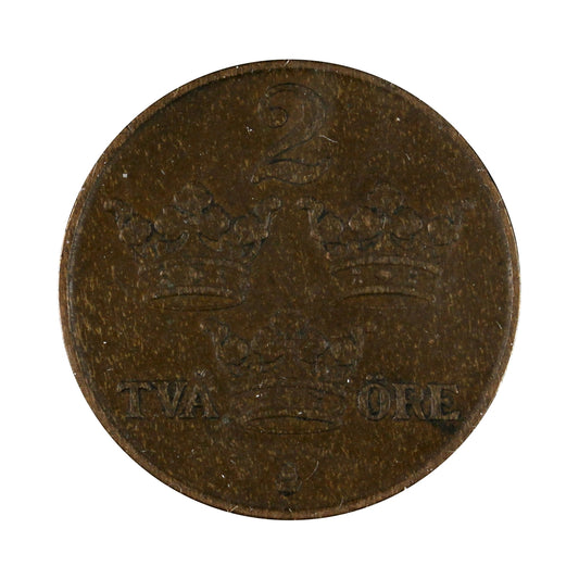 Sweden 1916 Long 6 2 Ore Almost Uncirculated (AU50)