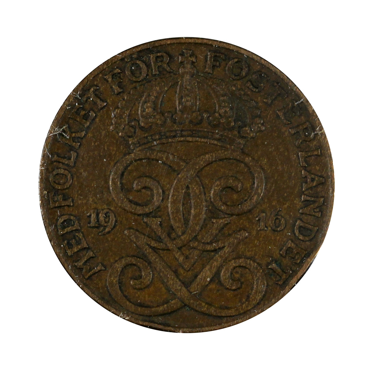 Sweden 1916 Long 6 2 Ore Almost Uncirculated (AU50)