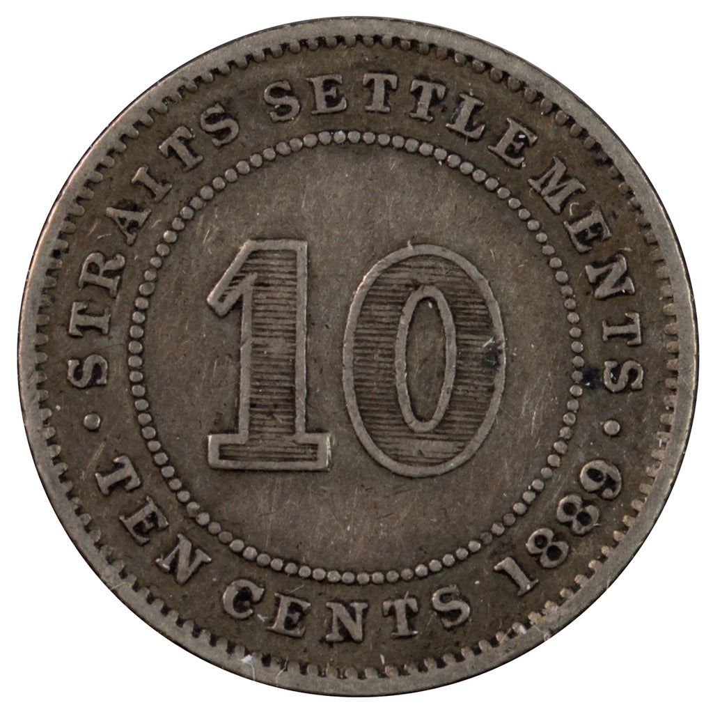 Straits Settlements 1889 10 Cents Very Fine (VF20)