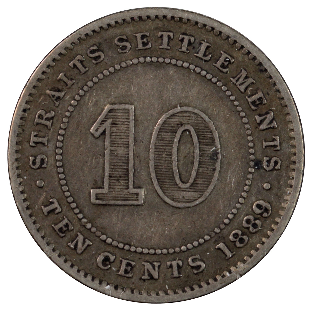 Straits Settlements 1889 10 Cents Very Fine (VF20)
