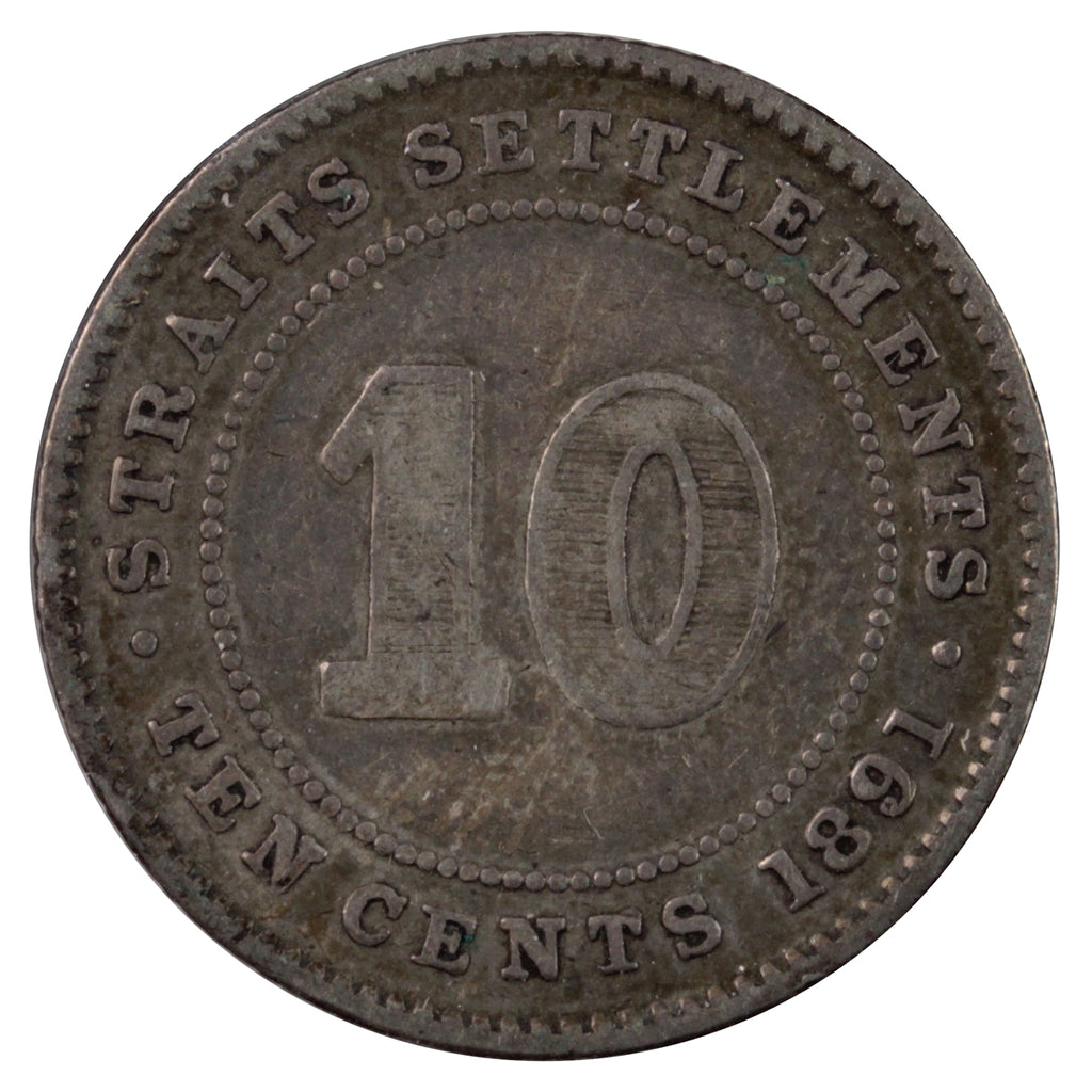 Straits Settlements 1891 10 Cents Fine (F12)