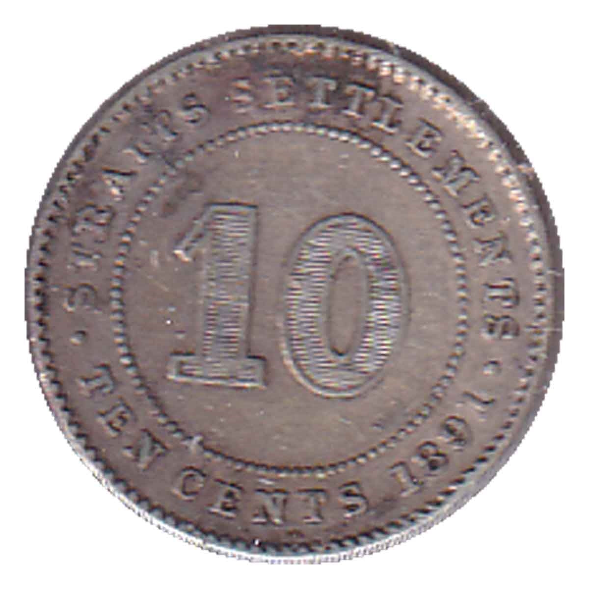 Straits Settlements 1891 10 Cents VF-EF (VF30) $