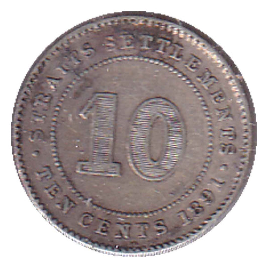 Straits Settlements 1891 10 Cents VF-EF (VF30) $
