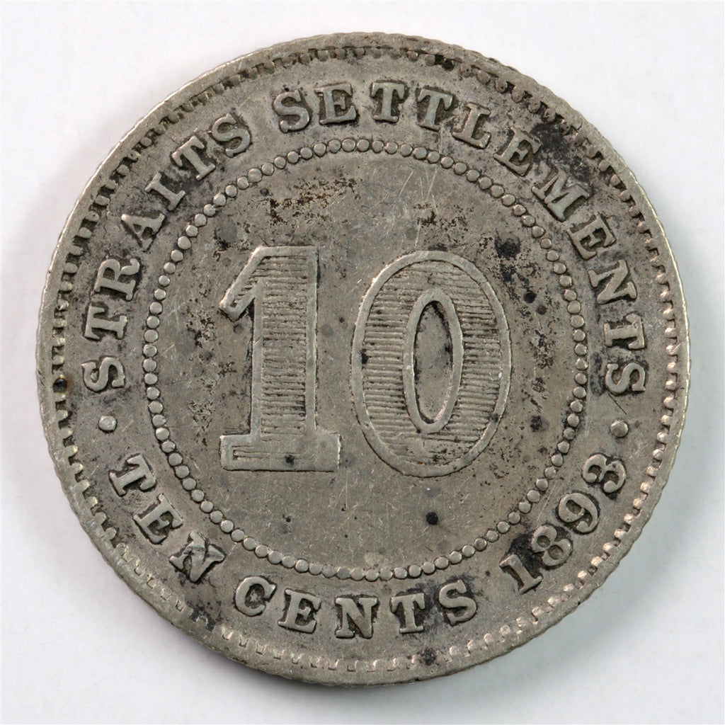 Straits Settlements 1893 10 Cents VF-EF (VF30) $
