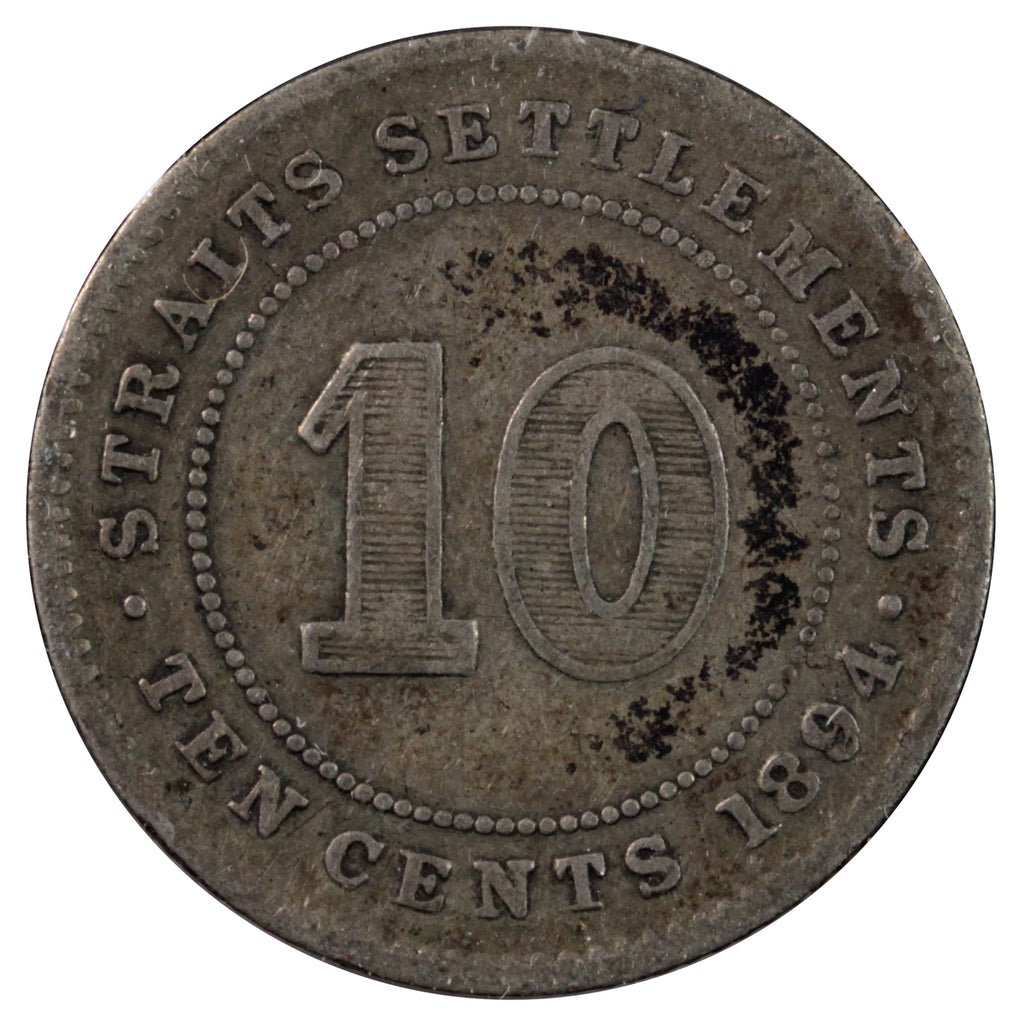 Straits Settlements 1894 10 Cents F-VF (F15)