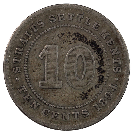 Straits Settlements 1894 10 Cents F-VF (F15)