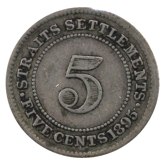 Straits Settlements 1895 5 Cents Very Fine (VF-20)