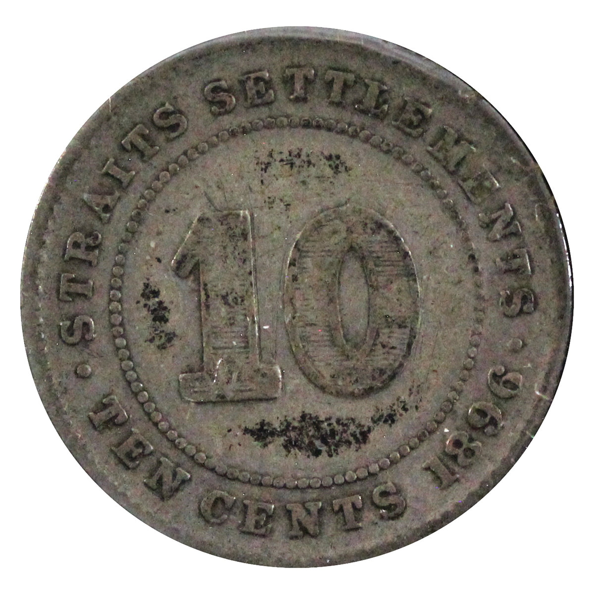 Straits Settlements 1896 10 Cents F-VF (F15)