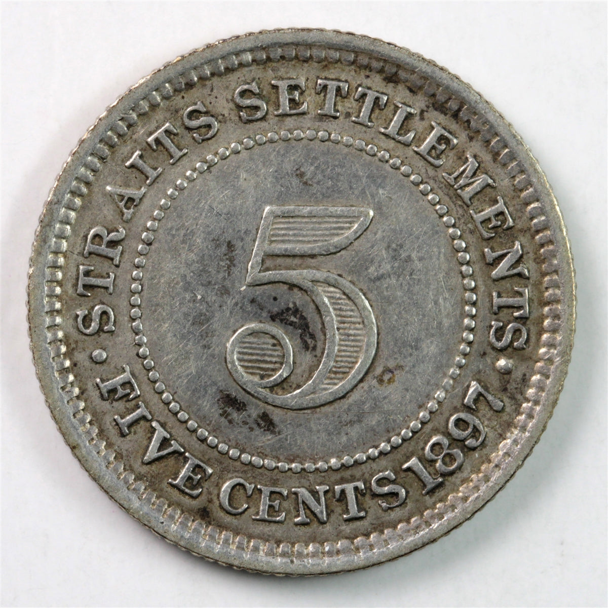 Straits Settlements 1897H 5 Cents Extra Fine (EF40) $