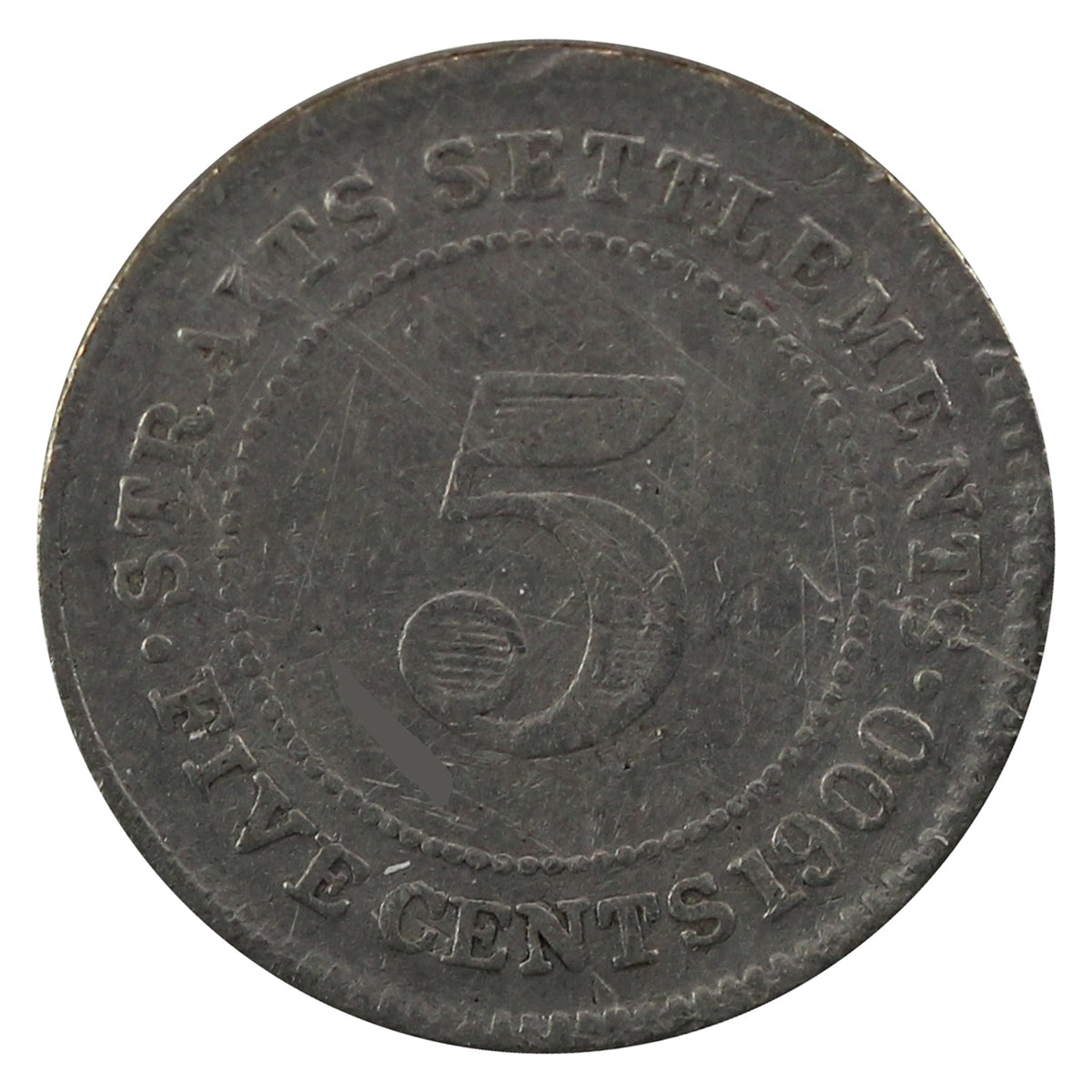 Straits Settlements 1900 5 Cents Very Fine (VF20)