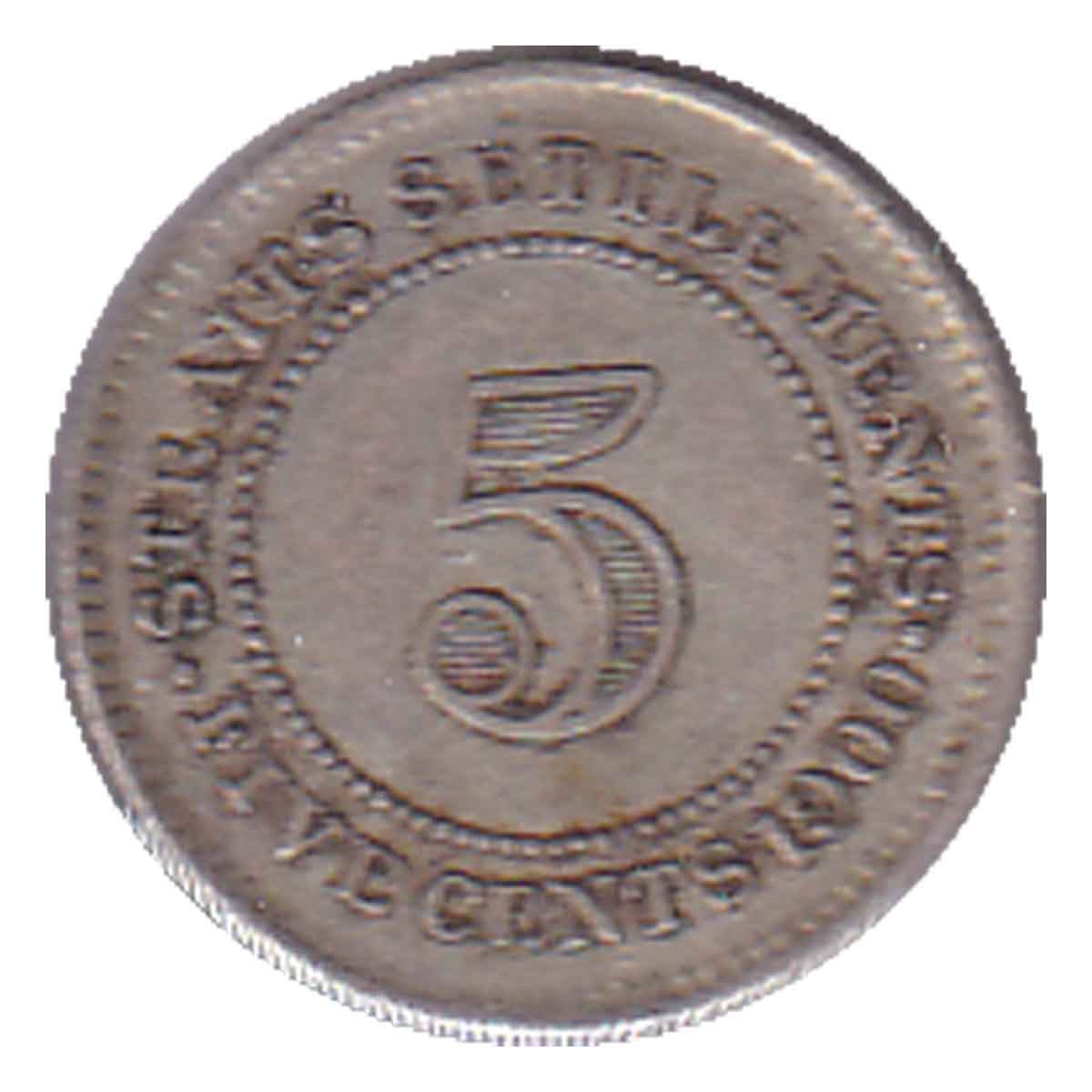 Straits Settlements 1900 5 Cents VF-EF (VF30) $