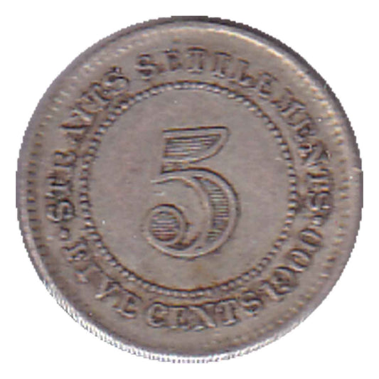 Straits Settlements 1900 5 Cents VF-EF (VF30) $