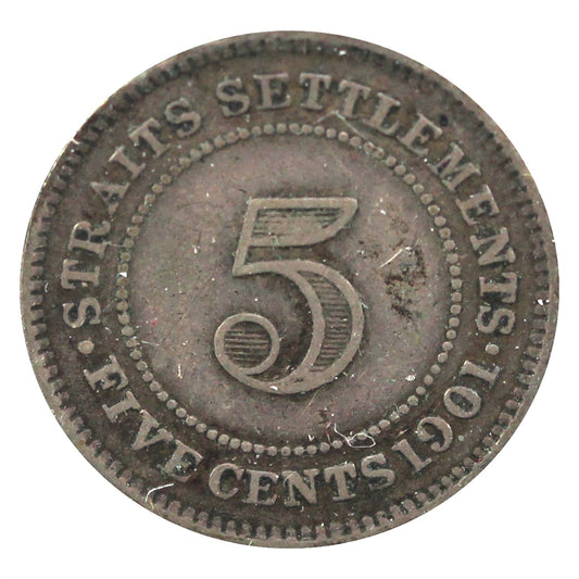 Straits Settlements 1901 5 Cents Very Fine (VF20)