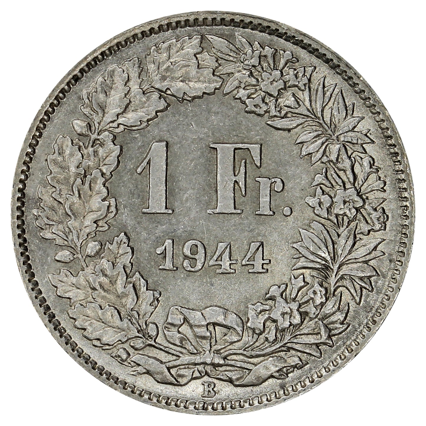 Switzerland 1944B Franc Almost Uncirculated (AU50)