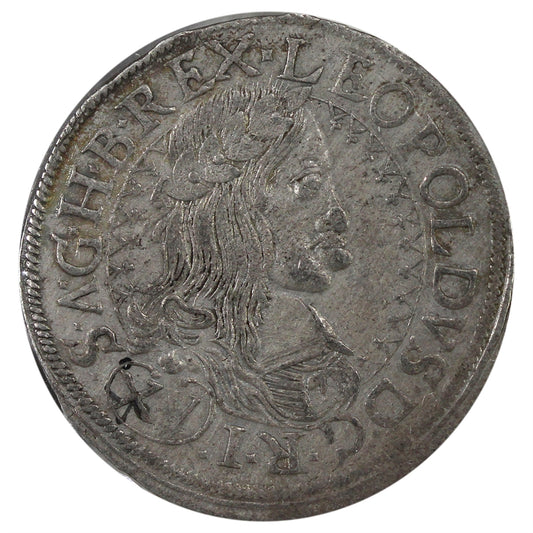 Austrian Empire 1662 Vienna Leopold I 15 Kreuzer Almost Uncirculated (AU-50) $
