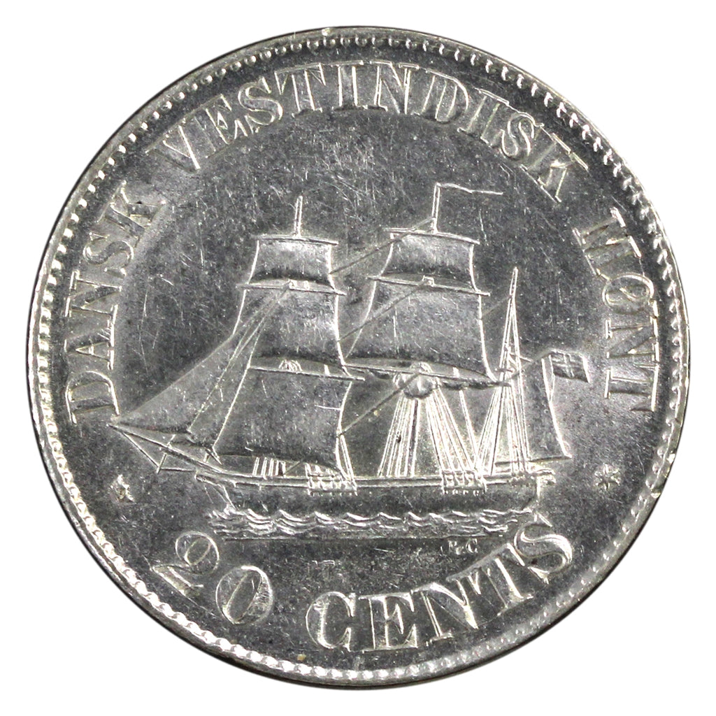 Danish West Indies 1862 20-cents AU-UNC (AU55) $