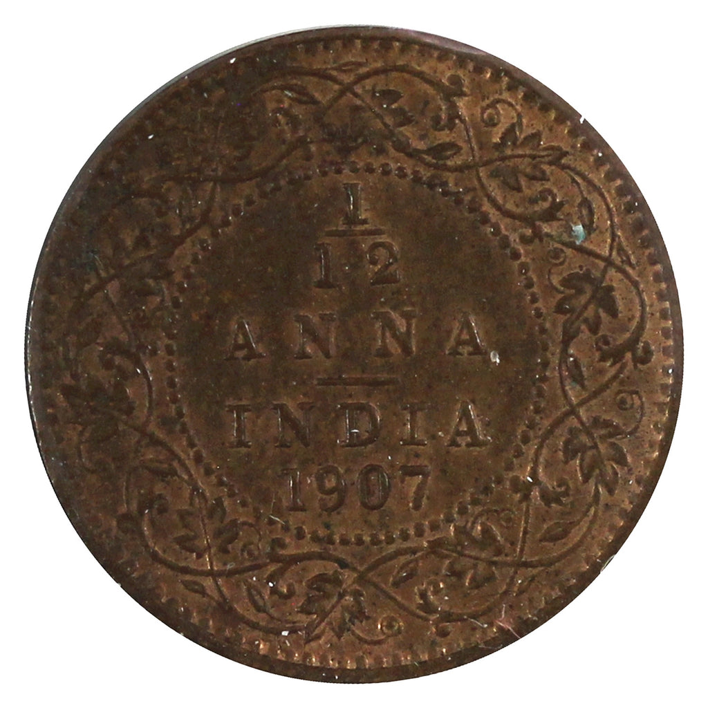 India 1907 1/12 Anna Almost Uncirculated (AU50)