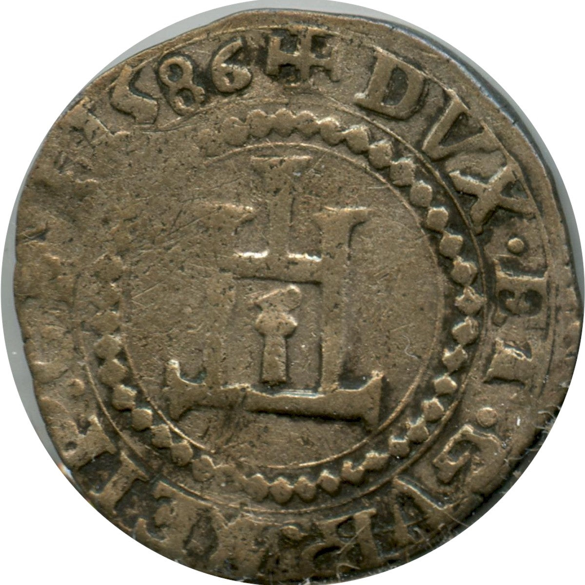 Italy 1586 Genoa 3.1 Gram Billon VF-EF (VF30) $