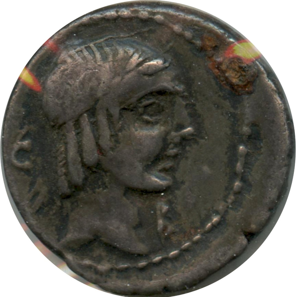 Ancient Roman Republic 90BC Apollo/L. Calpurnius Piso Silver Denarius Very Fine (VF20) $
