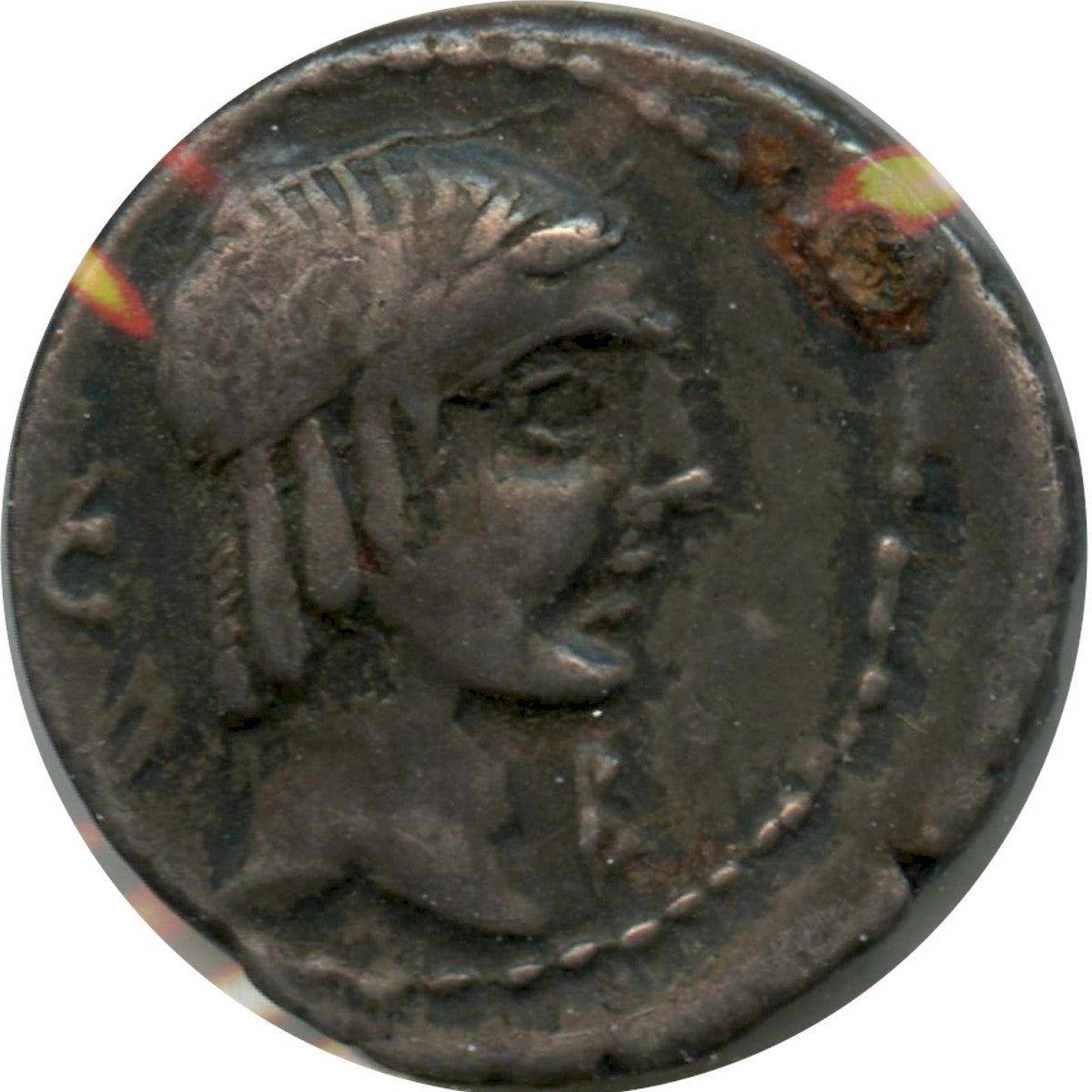 Ancient Roman Republic 90BC Apollo/L. Calpurnius Piso Silver Denarius Very Fine (VF20) $