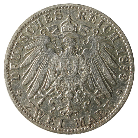 German States Hamburg 1899J 2 Marks Extra Fine (EF40) $