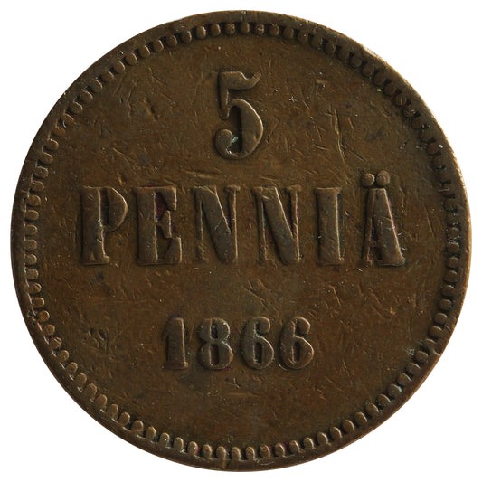 Finland 1866 5 Pennia VF-EF (VF30)