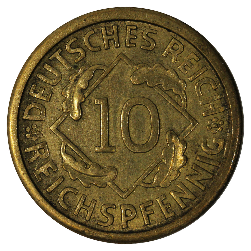 German Weimar Republic 1926A 10 Pfennig Almost Uncirculated (AU50)