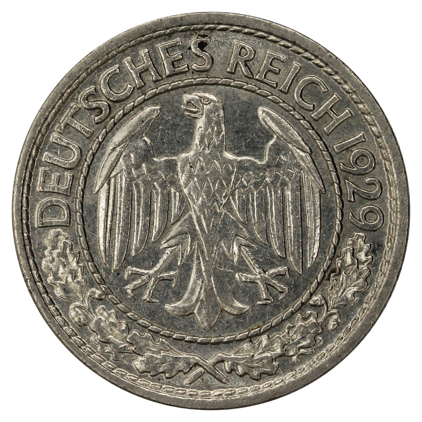 German Weimar Republic 1929A 50 Pfennig Almost Uncirculated (AU50)
