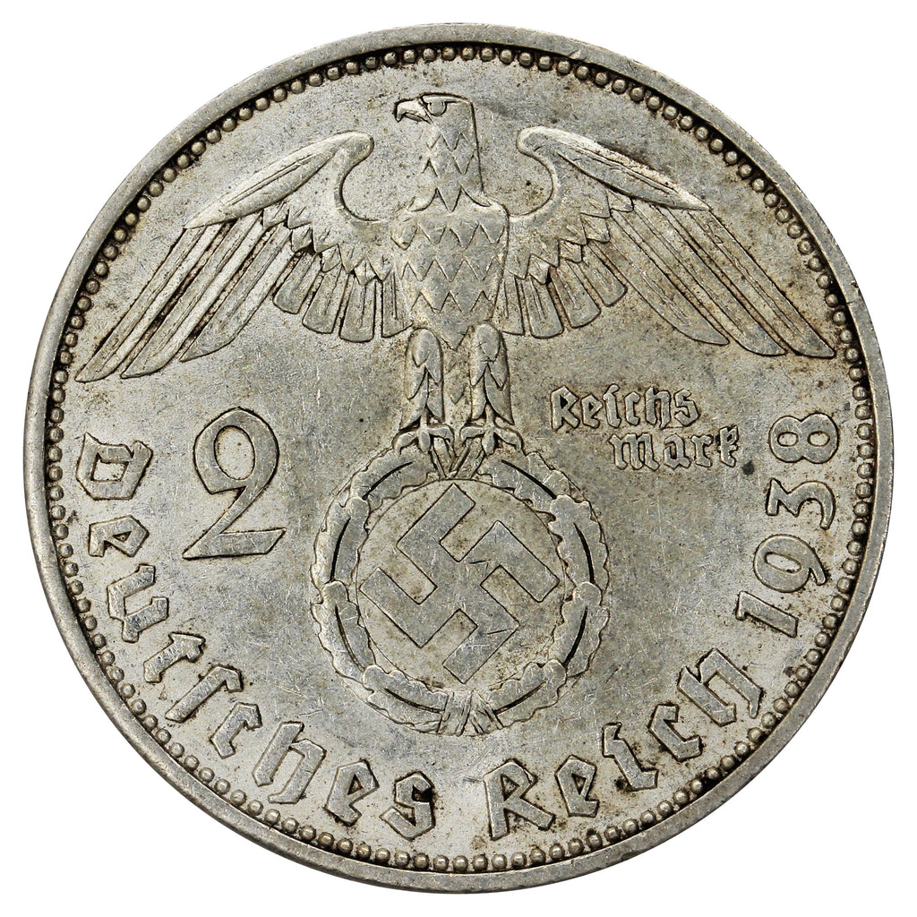 German Third Reich 1938A 2 Marks Almost Uncirculated (AU50)