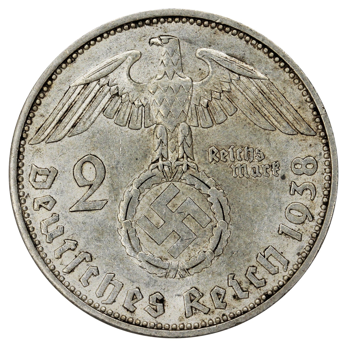 German Third Reich 1938A 2 Marks Almost Uncirculated (AU50)