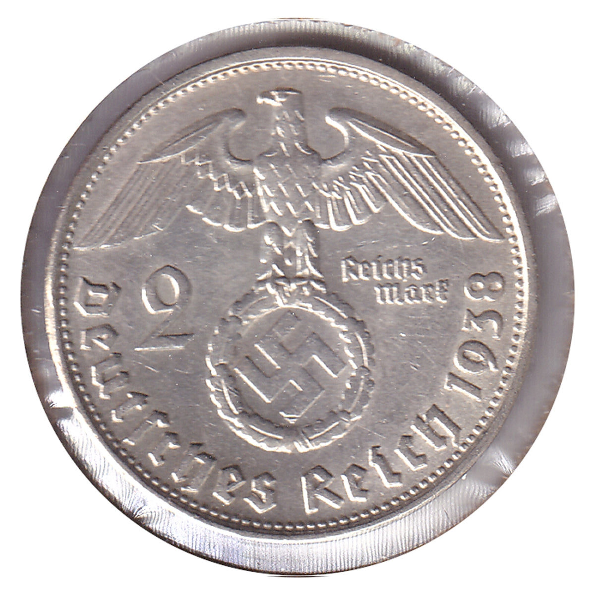 German Third Reich 1938B 2 Marks Almost Uncirculated (AU50)