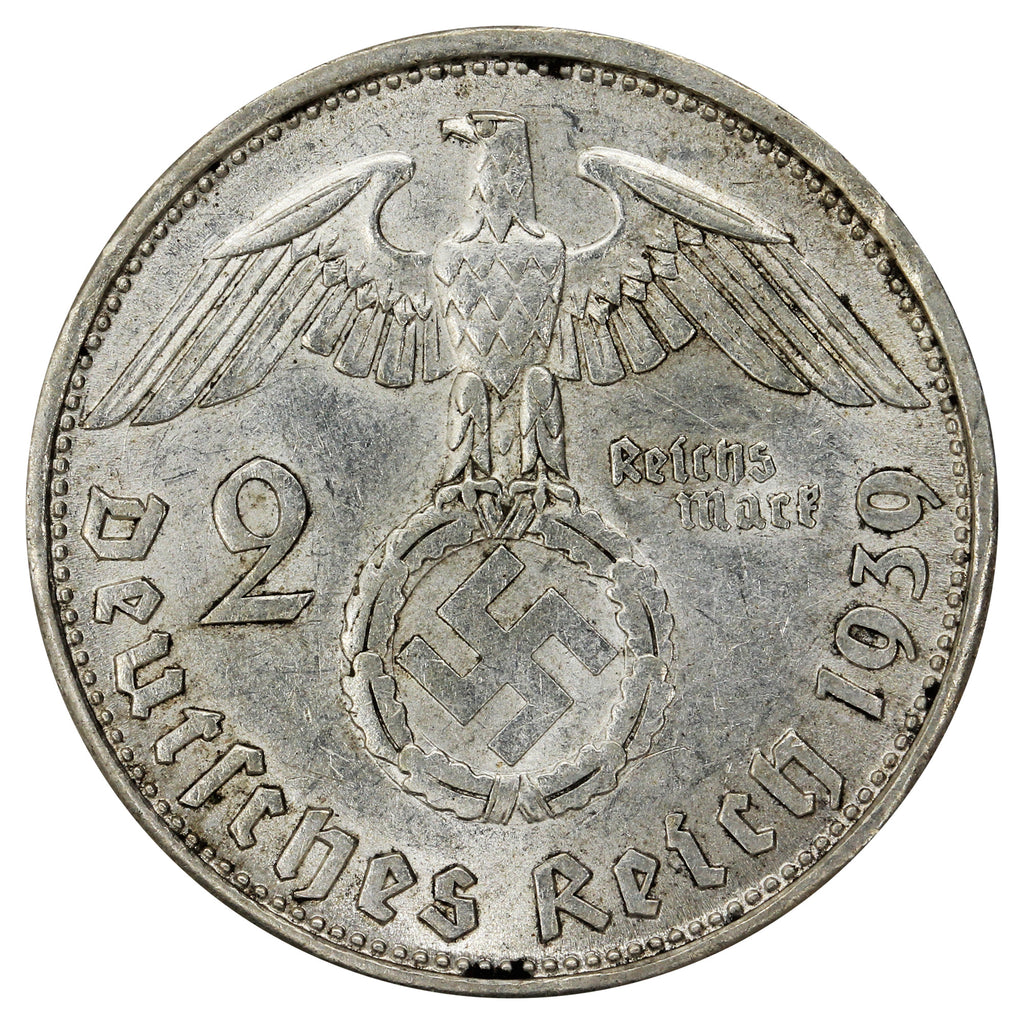 German Third Reich 1939B 2 Marks Almost Uncirculated (AU50)