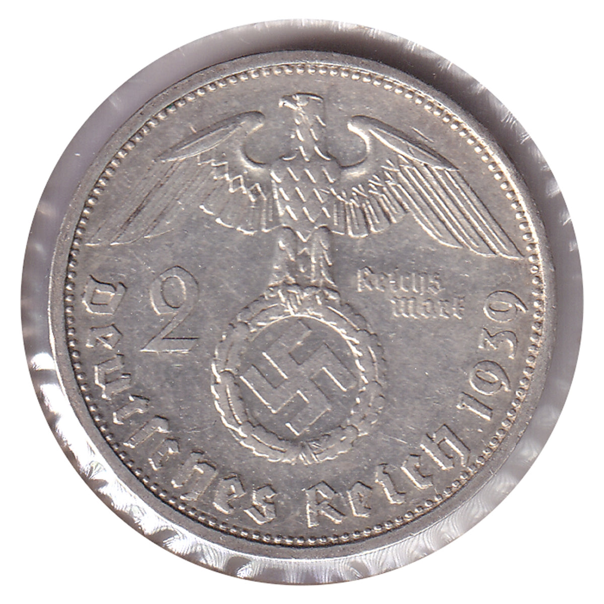 German Third Reich 1939A 2 Marks Almost Uncirculated (AU50)