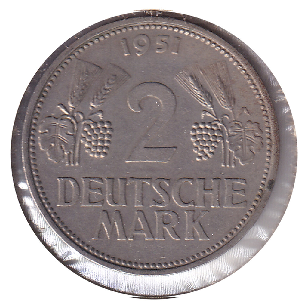Germany 1951D 2 Marks Almost Uncirculated (AU50) $