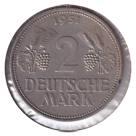 Germany 1951D 2 Marks Almost Uncirculated (AU50) $