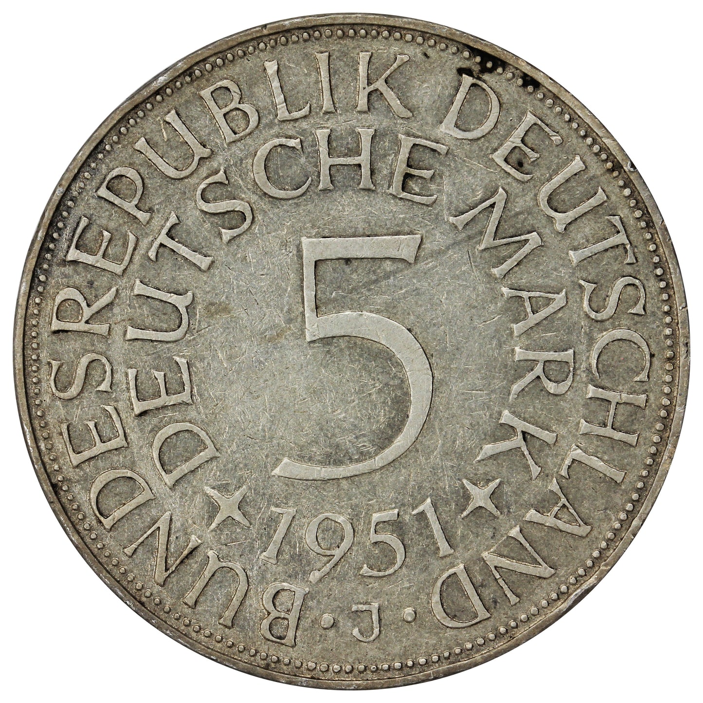 Germany 1951J 5 Marks Extra Fine (EF40)