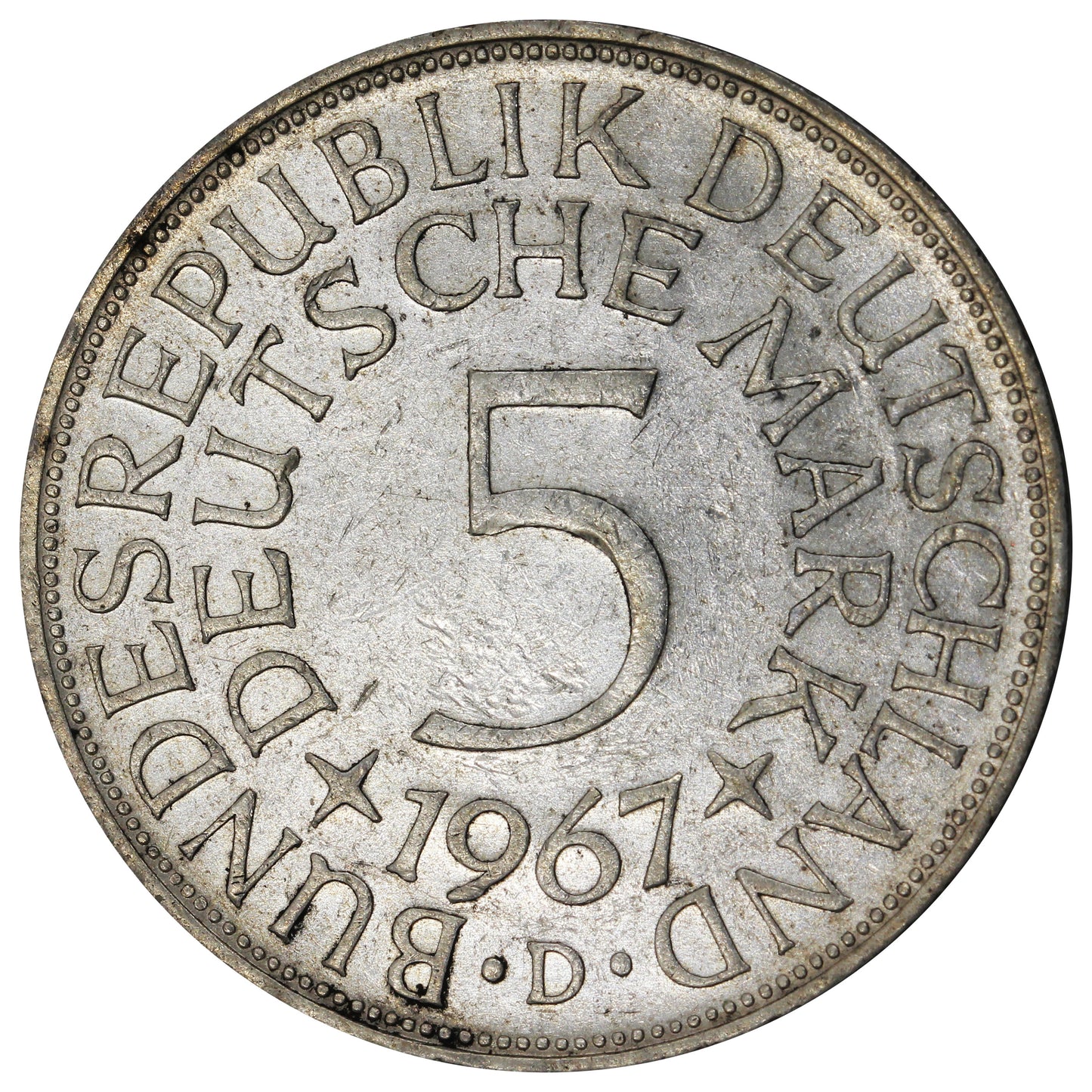Germany 1967D 5 Marks Uncirculated (MS60)