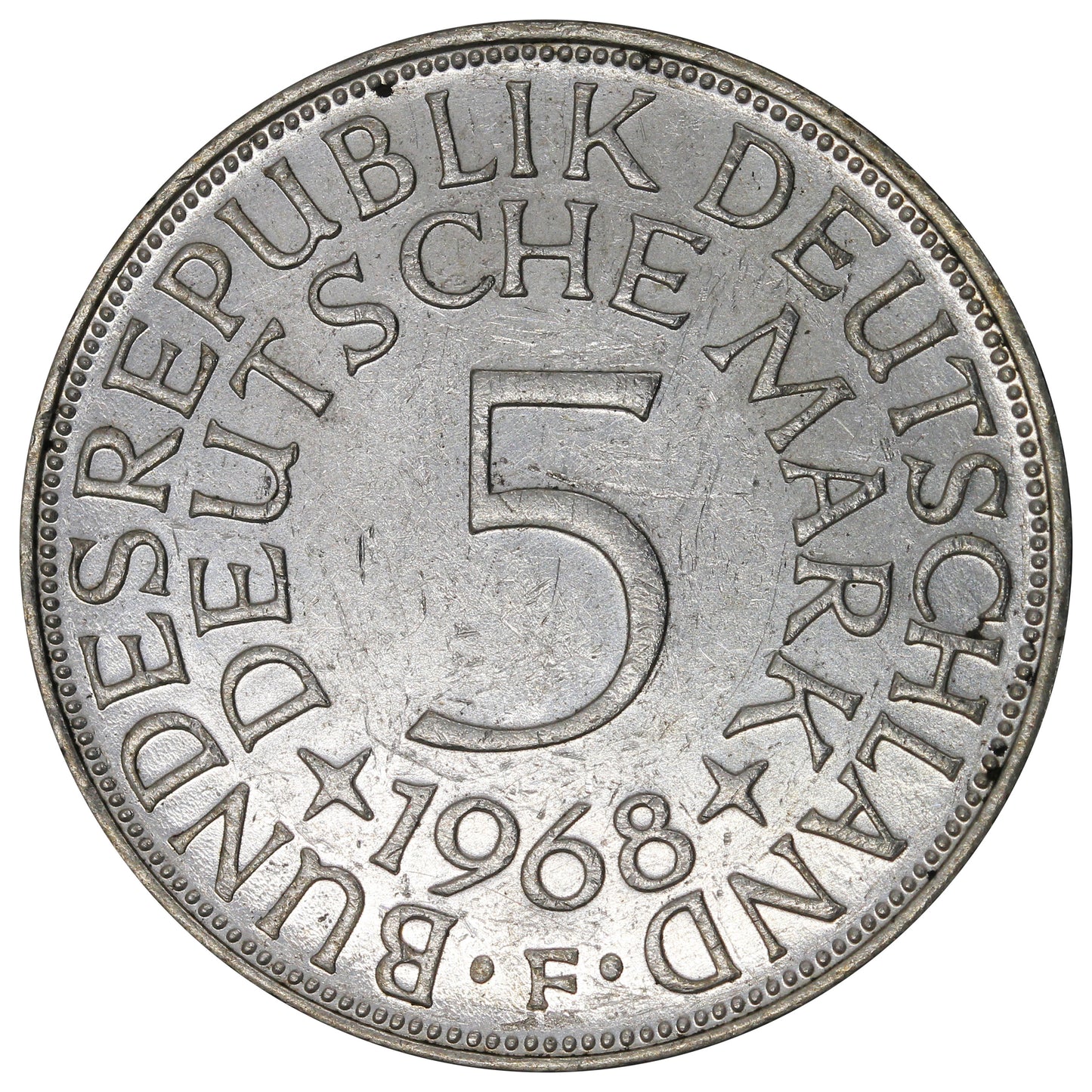 Germany 1968F 5 Marks Uncirculated (MS60)