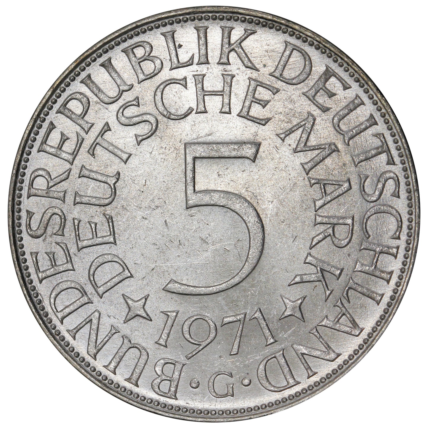 Germany 1971G 5 Marks Uncirculated (MS60)