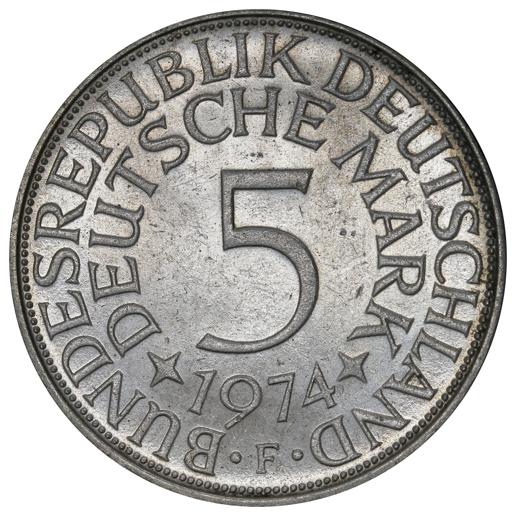 Germany 1974F 5 Marks Brilliant Uncirculated (MS63)