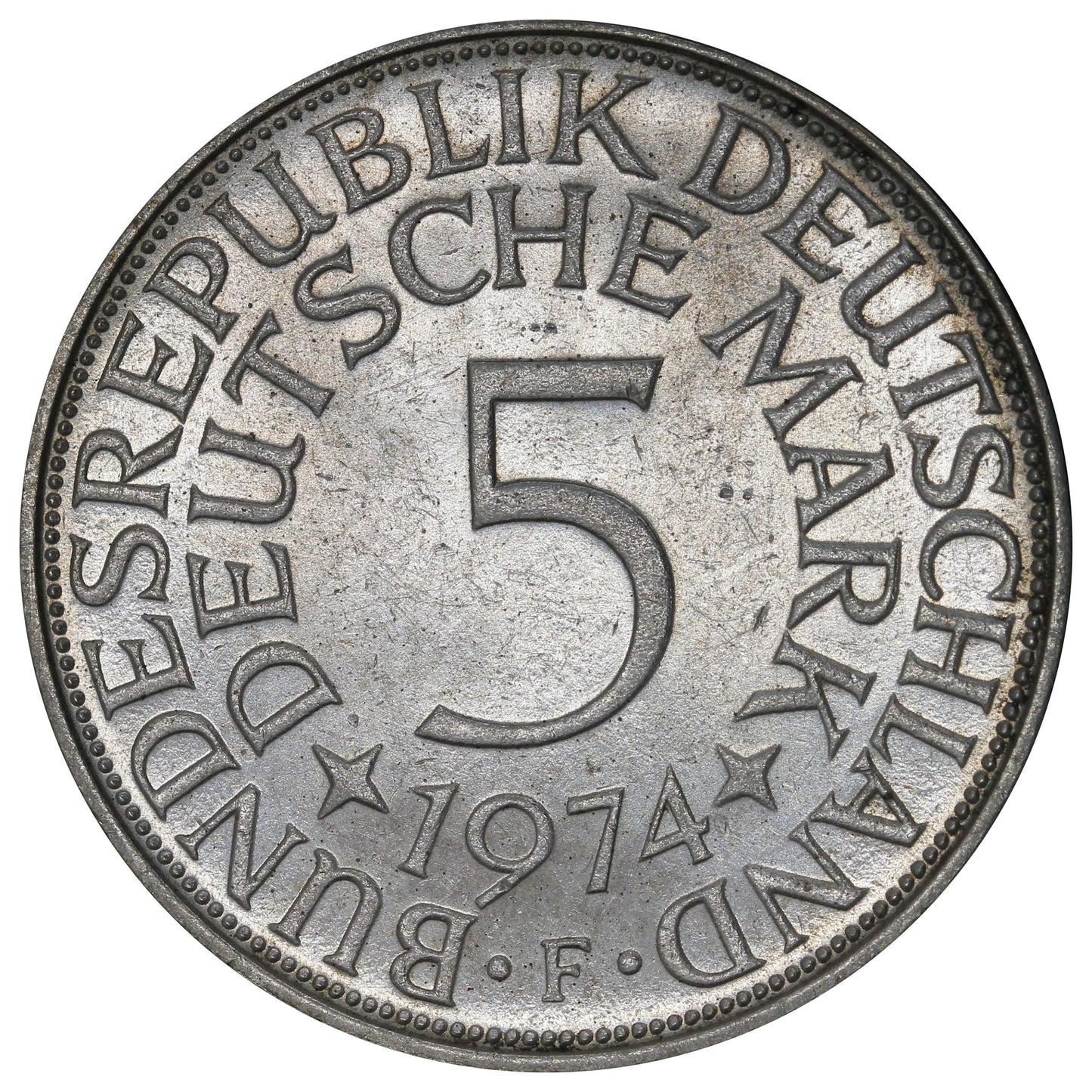 Germany 1974F 5 Marks Brilliant Uncirculated (MS63)