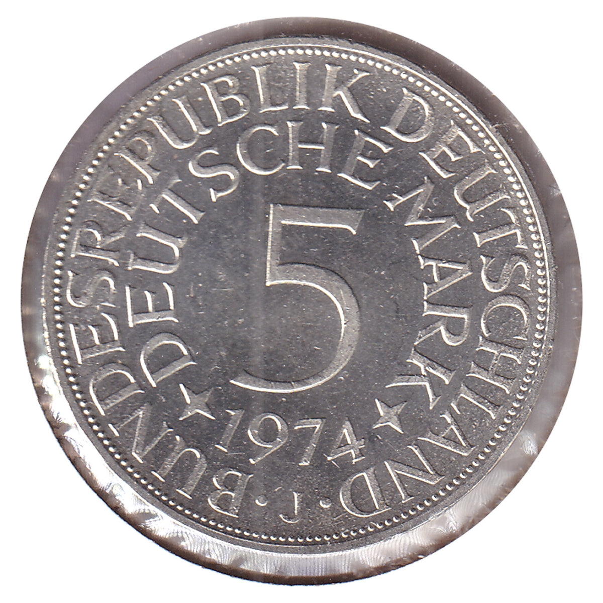 Germany 1974J 5 Marks Brilliant Uncirculated (MS63)