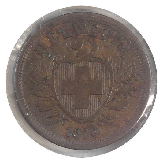 Switzerland 1870B 2 Rappen Very Fine (VF20) $