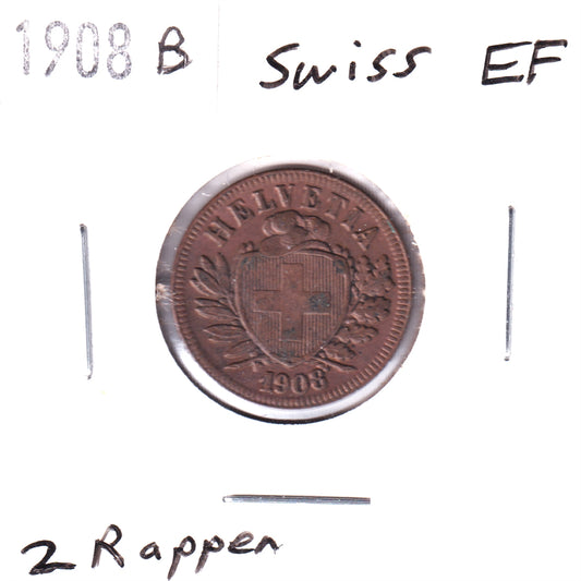 Switzerland 1908B 2 Rappen Extra Fine (EF40)