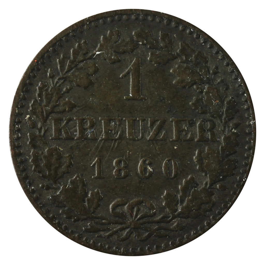 German States 1860 Frankfurt Kreuzer Almost Uncirculated (AU50)